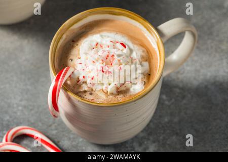 Warmer süßer Urlaub Pfefferminze heiße Schokolade Cocao mit Schlagsahne Stockfoto
