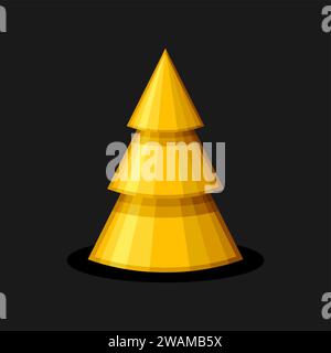 Goldene Weihnachtsbaumkegel-Form auf schwarzem Hintergrund. Weihnachtsschmuck und Neujahrsdekoration. Design-Grußkarte, Weihnachtshintergrund, Poster, bann Stock Vektor