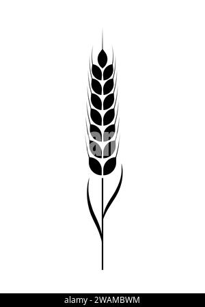 Weizen-Symbol. Schwarze Silhouette Wheats isoliert auf weißem Hintergrund. Malzbier. Weizenohr. Gerste oder Mais für Mehlmotive. Frässymbol Stock Vektor