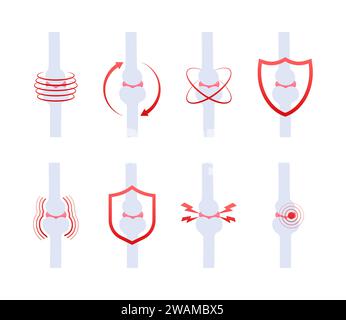 Vektor-Illustration Satz von Gelenk- und Knochengesundheitssymbolen, Osteoporose- und Arthritis-Konzepten, Knochenschutz und Schmerzsymbole Stock Vektor