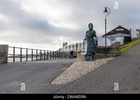 Foto der Mary Anning Bronzestatue in Lyme Regis in Dorset Stockfoto