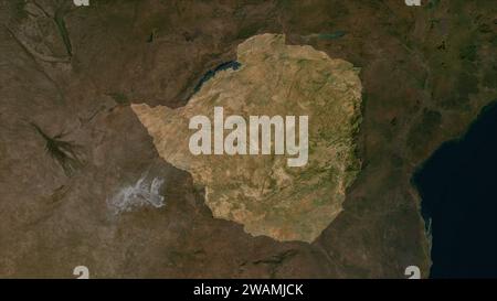 Simbabwe wird auf einer Satellitenkarte mit niedriger Auflösung hervorgehoben Stockfoto
