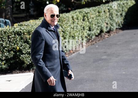 Washington, Usa. Januar 2024. Präsident Joe Biden verlässt das Weiße Haus, um seine Reise nach Philadelphia, Pennsylvania, zu beginnen. Quelle: SOPA Images Limited/Alamy Live News Stockfoto