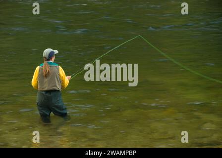 Fliegenfischen, Middle Fork Clearwater Wild and Scenic River, Clearwater National Forest, Nordwestpassage Scenic Byway, Idaho Stockfoto