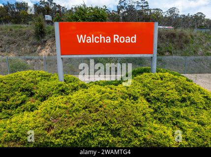 Der Bahnhof Walcha Road ist ein denkmalgeschützter Bahnhof an der Main Northern Line in Walcha Road, Walcha Shire, New South Wales. Stockfoto