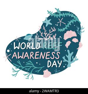 World Reef Awareness Day 1. Juni Vektordesign. Handgezeichnete Illustration mit Korallen. Stock Vektor