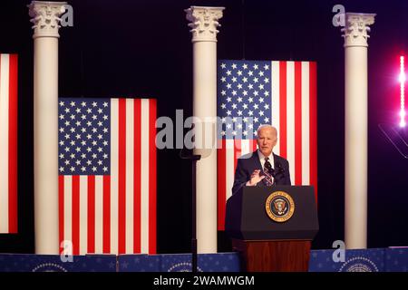 Blue Bell, Usa. Januar 2024. Präsident Joe Biden spricht über den Angriff auf das US-Kapitol von 2021 in Washington, DC, am Montgomery County Community College in der Nähe von Valley Forge, PA am Freitag, den 5. Januar 2024. Foto: John Angelillo/UPI Credit: UPI/Alamy Live News Stockfoto