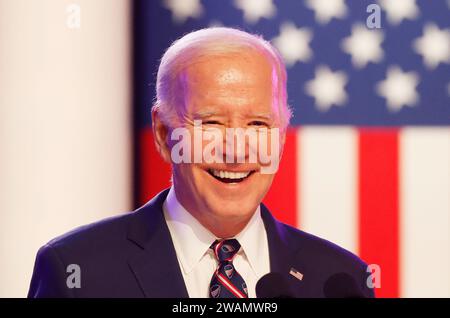 Blue Bell, Usa. Januar 2024. Präsident Joe Biden spricht über den Angriff auf das US-Kapitol von 2021 in Washington, DC, am Montgomery County Community College in der Nähe von Valley Forge, PA am Freitag, den 5. Januar 2024. Foto: John Angelillo/UPI Credit: UPI/Alamy Live News Stockfoto