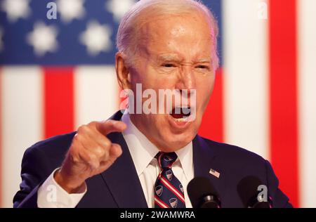 Blue Bell, Usa. Januar 2024. Präsident Joe Biden spricht über den Angriff auf das US-Kapitol von 2021 in Washington, DC, am Montgomery County Community College in der Nähe von Valley Forge, PA am Freitag, den 5. Januar 2024. Foto: John Angelillo/UPI Credit: UPI/Alamy Live News Stockfoto