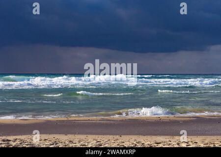 Surfen und Baden an der Mittelmeerküste Stockfoto