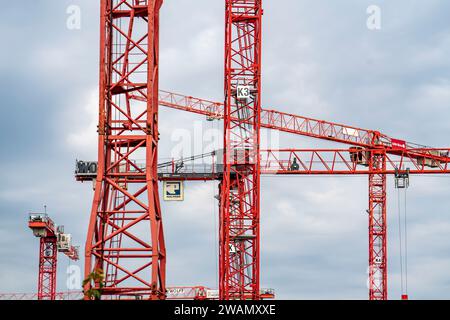 Baukräne auf einer Großbaustelle in Düsseldorf, Deiker Höfe, NRW, Stockfoto