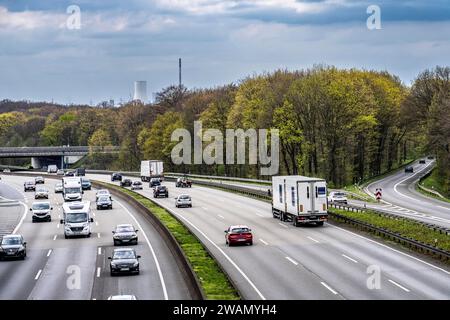 Autobahn A2, Sterkrader Wald in Oberhausen, am Autobahndreieck Oberhausen, wo die A2/A3A/A516 aufeinander treffen, soll sie auf 11 Hektar erweitert werden Stockfoto