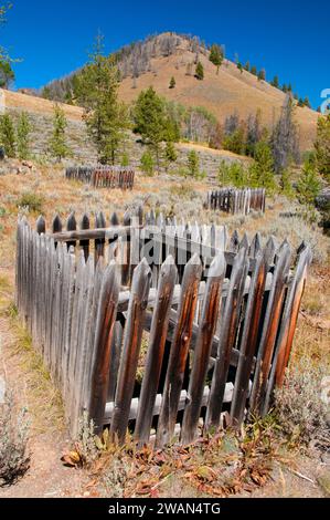 Bonanza Geisterstadt Friedhof, Land der Yankee Gabel Historic Area, Custer Autobahn, Lachs-Challis National Forest, Idaho Stockfoto