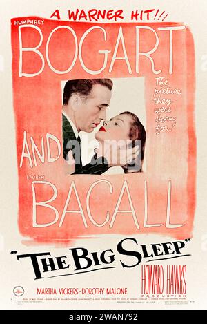 The Big Sleep (1946) von Howard Hawks mit Humphrey Bogart, Lauren Bacall und John Ridgely. Privatdetektiv Philip Marlowe wird von einer wohlhabenden Familie angestellt. Bevor der komplexe Fall vorbei ist, hat er Mord gesehen, Erpressung und was Liebe sein könnte. Foto eines original vollständig restaurierten Posters mit Leinenrücken aus dem Jahr 1946 (US-1-Blatt). ***NUR REDAKTIONELLE VERWENDUNG*** Guthaben: BFA / Private Collection / Warner Bros Stockfoto