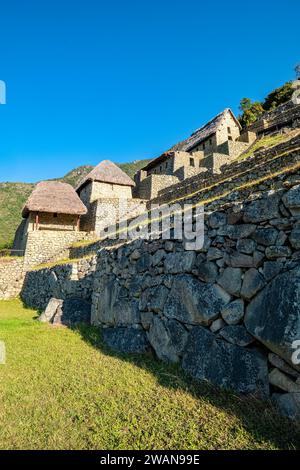 Machu Picchu ist nicht nur ein UNESCO-Weltkulturerbe und ein neues Weltwunder, es ist wirklich ein spektakulärer Schauplatz. Es ist 7.000 Meter entfernt Stockfoto