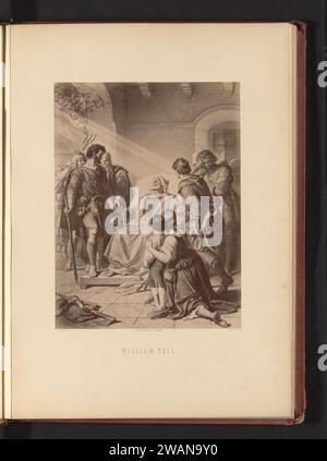 Fotoproduktion einer Zeichnung einer Todesszene von William Tell von Friedrich Schiller, von Carl Jaeger, Friedrich Bruckmann, nach Carl Jaeger, um 1870 - in oder vor ca. 1875 Fotografie London (möglicherweise) fotografischer Trägeralbumendruck Totenbett Stockfoto