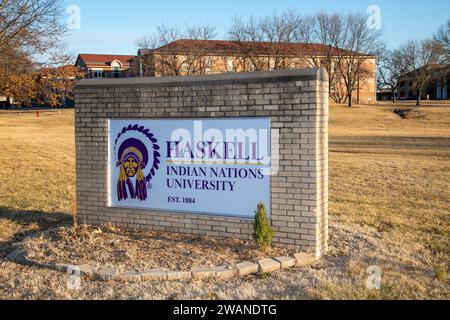 Lawrence, Kansas. Haskell Indian Nations University. Haskell bedient weiterhin die Bildungsbedürfnisse der Indianer und der Ureinwohner Alaskas Stockfoto