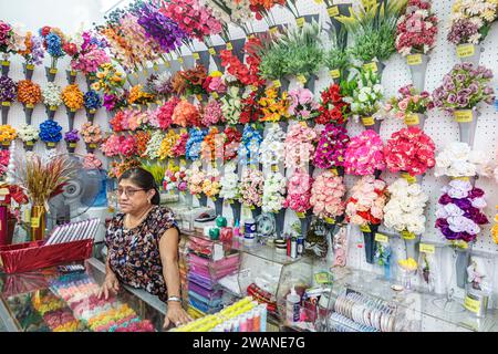 Merida Mexico, zentrales historisches Zentrum, künstliche Blumen, Frau Frauen Frauen weiblich, Erwachsene, Bewohner, innen innen innen drinnen, Ladengeschäft Stockfoto