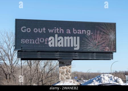 Vadnais Heights, Minnesota. Humorvolle Plakatwände von sendoff-Beerdigungen, die sich neu vorstellen und sagen, dass sie die Art verändern, wie wir ein Leben feiern Stockfoto