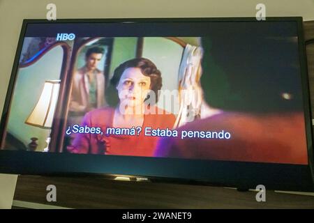 Merida Mexico, Centro Historico Central Historico, zentrales historisches Viertel, tv Kabel tv Monitor Bildschirm, Elvis Presley Film Film biographisches Drama, mexikanische Hispan Stockfoto