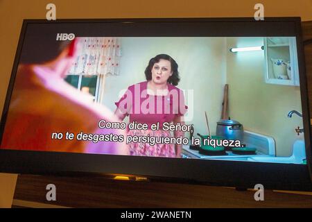 Merida Mexico, Centro Historico Central Historico, zentrales historisches Viertel, tv Kabel tv Monitor Bildschirm, Elvis Presley Film Film biographisches Drama, mexikanische Hispan Stockfoto