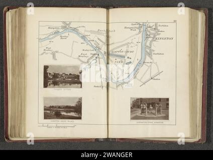 Karte mit drei Bildern von Orten entlang der Themse, in oder nach 1878 - in oder vor 1879 fotomechanischen Druck. Rechts drucken: Blick auf die Themse Ditton und auf den Hampton Court Palace, rechts: Krönungsstein in Kingston. Surrey Papier graviert Fluss. palace Thames Ditton. Hampton Court Palace. Kingston-upon-Thames Stockfoto
