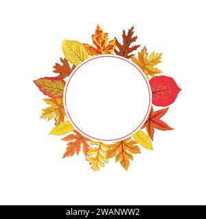 Vektor Herbstblätter Rahmen mit Weißraumvektor, Kreisvorlage mit Illustration von verschiedenen bunten Herbstblättern für Herbstwerbung Angebot Stock Vektor