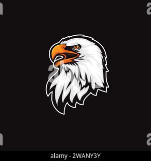 Eagle Head Logo Vektor Vorlage auf schwarzem Hintergrund, Hawk Maskottchen Grafik, Porträt eines Weißkopfadlers. Vektor Stock Vektor