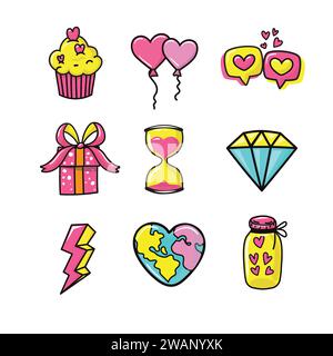 Kritzeleien niedliche Valentinselemente Vektor-Illustration Stock Vektor