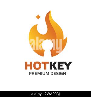 Design-Vorlage für Hotkey-Logo, Feuervorhängeschloss-Schlüssel. Logo-Symbol für Feuerflammenschlüssel. Stock Vektor