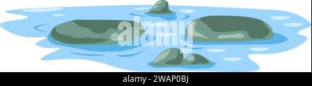 Felsen und Steine im Teich, See in der Natur Stock Vektor