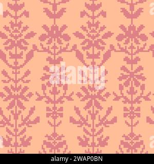 Gepixelte Blumen und Stiele, Stickmuster Stock Vektor