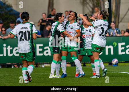 Bundoora, Australien. Januar 2024. Der Western United FC feiert sein zweites Tor während des Liberty A-League Frauenspiels zwischen Melbourne Victory FC und Western United FC in der Heimstätte der Matildas in Bundoora, Australien. Quelle: James Forrester/Alamy Live News Stockfoto