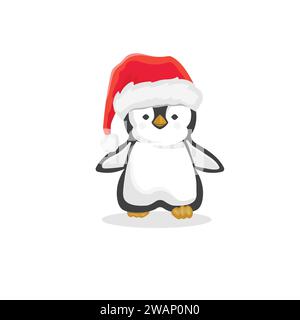 Der süße Pinguin, der den weihnachtsmann trägt, hatte eine Illustration Stock Vektor
