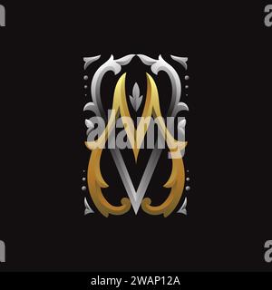 Letter MV oder VM Illustration mit Lichter- und Schattenfarbe klassischer Stil, Letter, Hochzeit Monogramm Vektor Stock Vektor