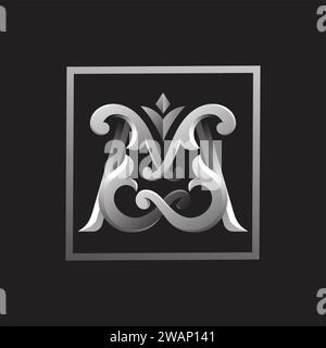 Buchstabe M Illustration mit Hervorhebung und Schattenfarbe klassischer Stil, Buchstabe, Hochzeit Monogramm Vektor Stock Vektor