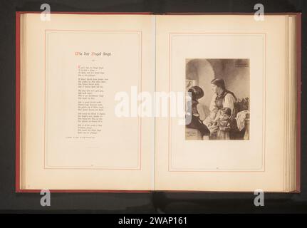 Fotoproduktion eines Gemäldes, das eine Frau und zwei Kinder darstellt, die einen gehackten Vogel hören, Franz Hanfstaengl, nach Franz von Defregger, in oder nach 1878 - in oder vor 1885 Fotografie Deutschland fotografischer Trägeralbumendruck Mutter und Kind(er), Frau und Kind(er) (Familiengruppe). Vogel in einem Käfig Stockfoto