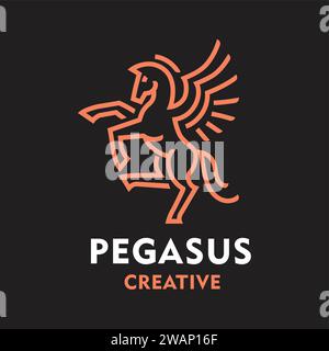 Pegasus lineares Symbol-Design aus der Fairy Märchen-Kollektion. Einfache Darstellung des Konturelements auf weißem Hintergrund. Stock Vektor