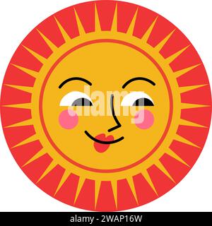 Sonnenpersönlichkeit mit Lächeln, Sticker oder Emoticon Stock Vektor