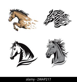 Einfaches Schild Pferd Kopf Sport Logo Vektor Sammlung, Reitsport Vektor Illustration Stock Vektor
