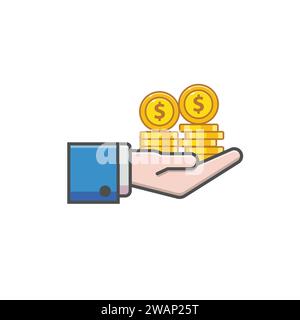 Hand Halten des Stapelgoldenvektors Symbol, Illustration der Hand Halten Goldmünze Vektor Stock Vektor