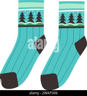 Socken im Winterstil mit Kiefern- und Schneelandschaft Stock Vektor