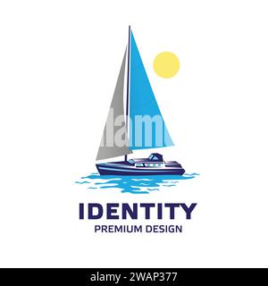 Symbol des Segelschiffes Seetransport Design Vektor, Schnellboote Wellen Zeichen Vektor Illustration Stock Vektor