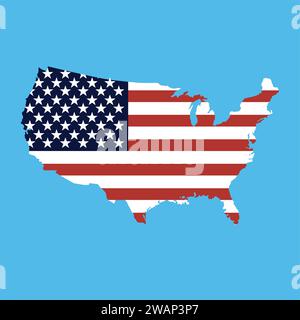 USA-Flaggenkarte, Flagge der USA in Konturgrenzen Stock Vektor