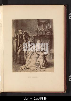 Fotoproduktion einer Zeichnung einer Szene von Don Carlos von Friedrich Schiller, von Carl Jaeger, Friedrich Bruckmann, nach Carl Jaeger, um 1870 - in oder vor ca. 1875 Fotografie London (möglicherweise) fotografischer Trägeralbumendruck streitbar, Argument. Familienleben zu Hause Stockfoto