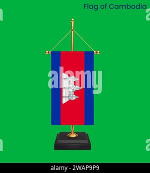 Hohe detaillierte Flagge von Kambodscha. Nationale kambodschanische Flagge. Asien. 3D-Abbildung. Stockfoto