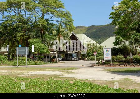 Flughafen Air Seychelles auf Praslin Island, Seychellen, Indischer Ozean Stockfoto