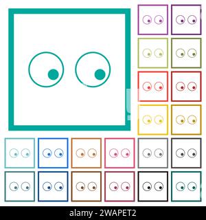 Augen umreißen flache Farbsymbole mit Quadrantenrahmen auf weißem Hintergrund Stock Vektor