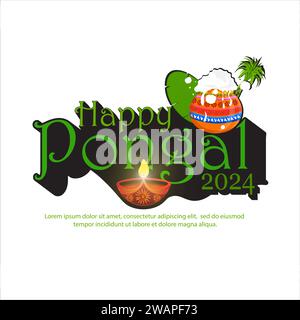 Happy Pongal South Indian Harvest Festival Feier Banner oder Poster Design Hintergrund. Vektorabbildung Stock Vektor
