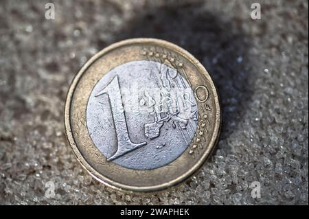 Nahaufnahme einer 1-Euro-Münze Stockfoto